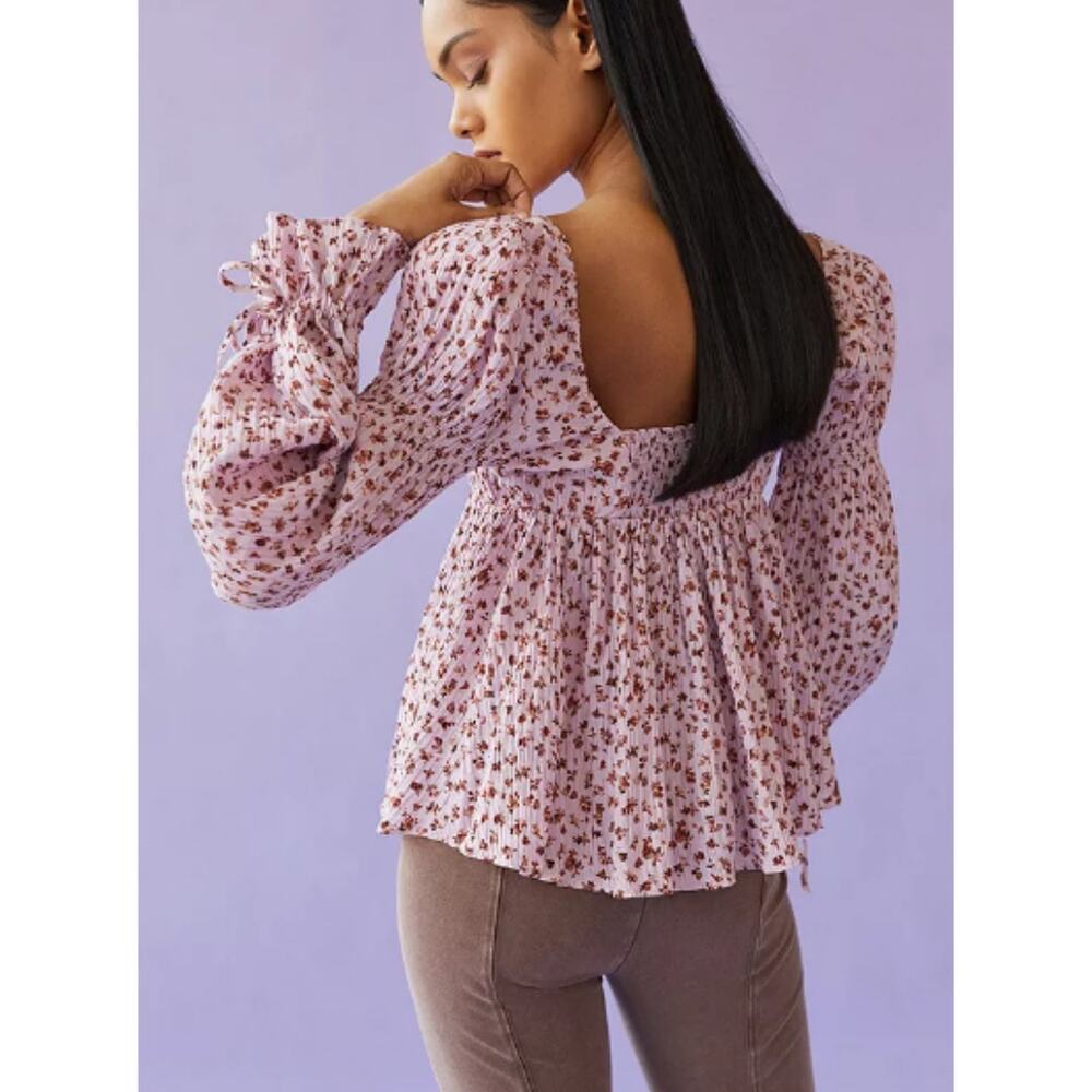 Urban Outfitters Women's Allie Tie-Sleeve Blouse L Purple Floral Print Boho - Picture 3 of 11